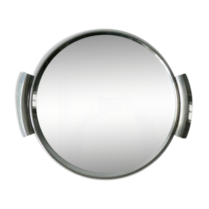 Plateau de service art deco, miroir et chrome, 33 cm