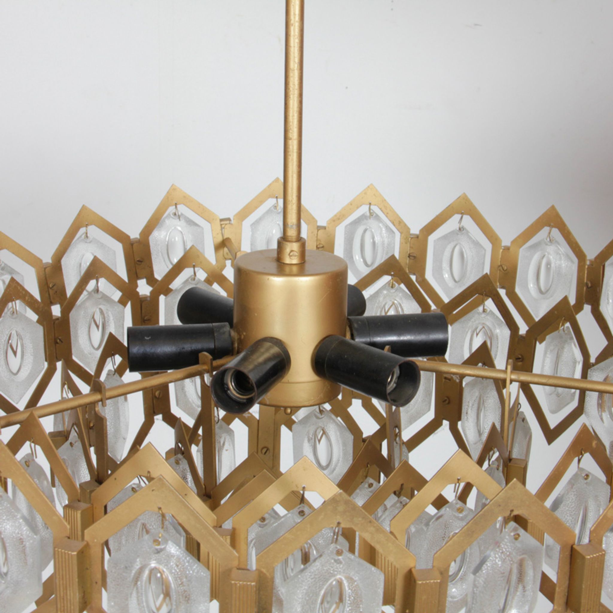 Metal and glass pendant lamp by Kamenicky Senov, 1970