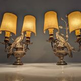 Pair of wall sconces with parrots and leaves