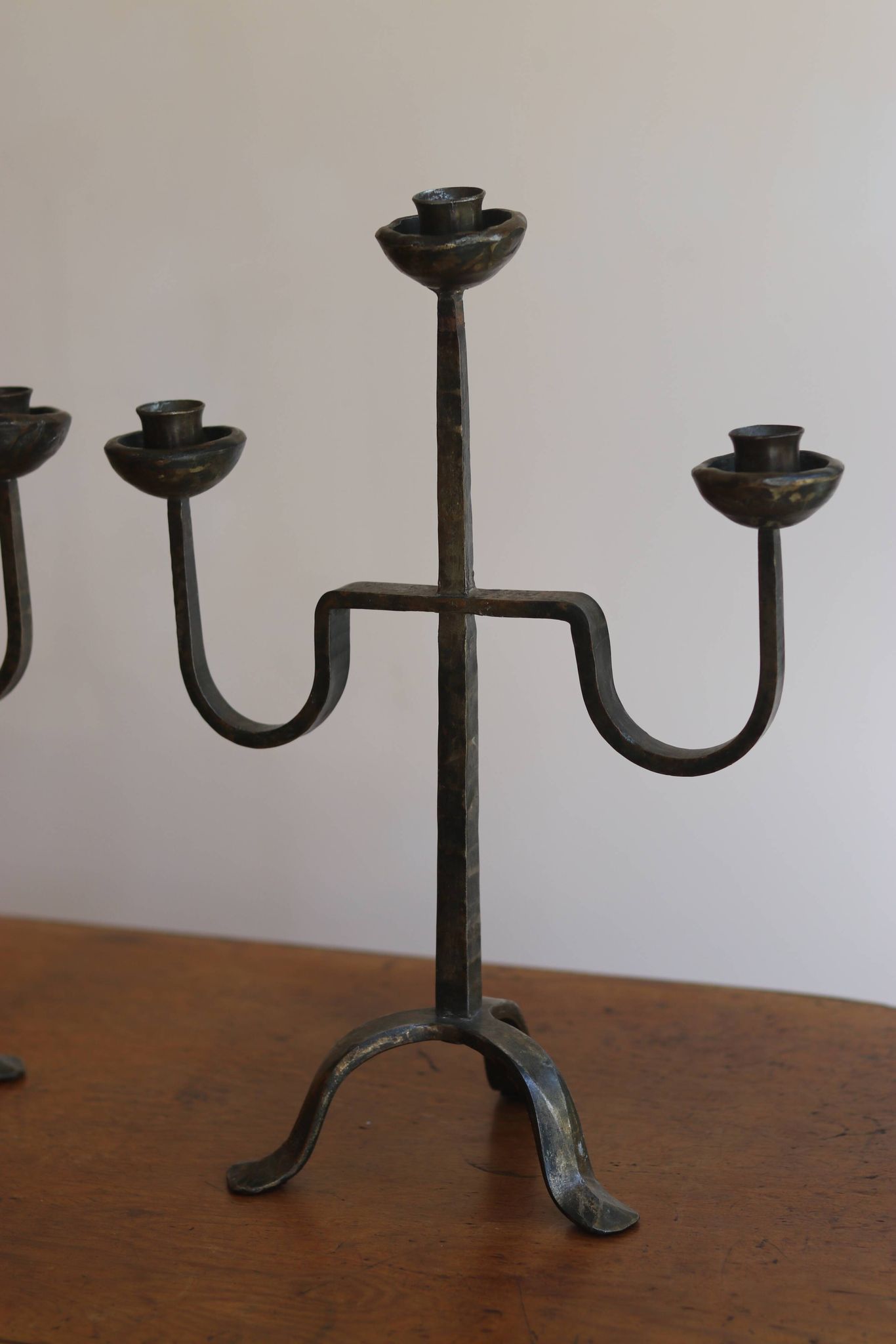 Pair of brutalist bronze candelabra, 1960s