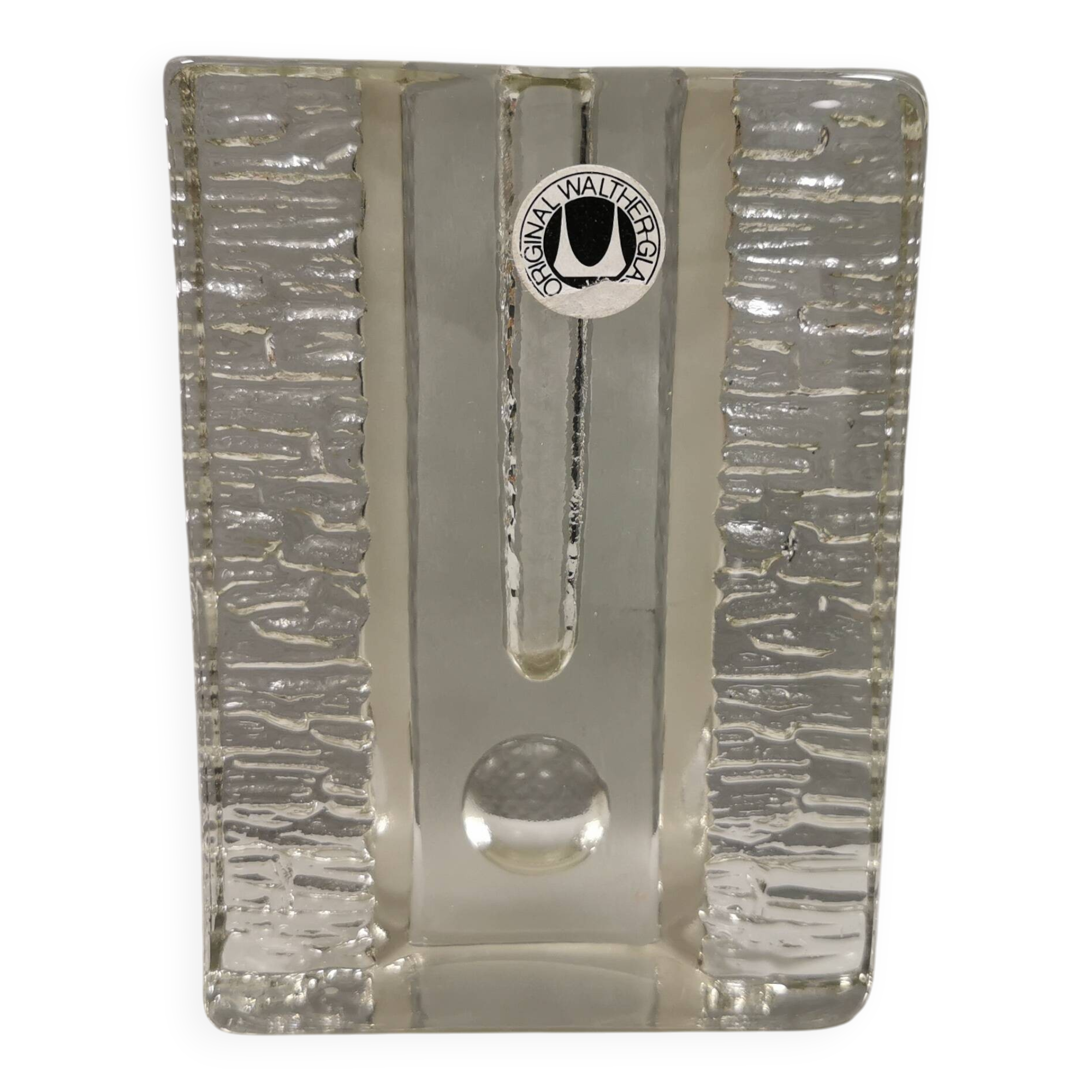 Pukeberg Walther Glass rectangular “solifleur” glass vase with one stem.