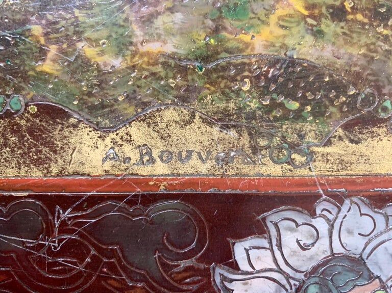 A.Bouverat Lacquered panel of Chinese inspiration hand painted 20th century