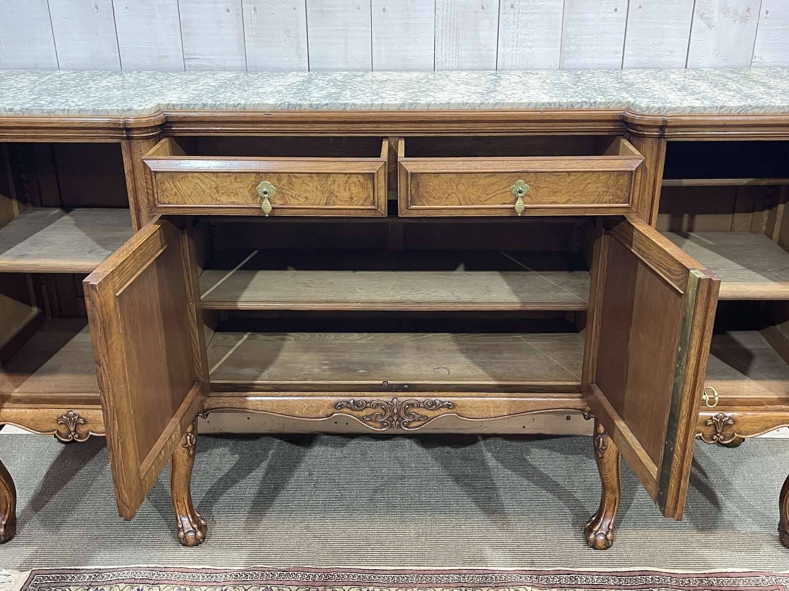 SOUBRIER Chippendale sideboard in oak, elm burl and marble