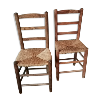 Lot de 2 chaises bois brut et paille