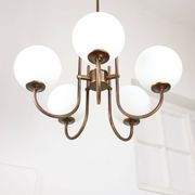 Vintage Italian Brass and Opaline Chandelier in Copper Color, 70s
