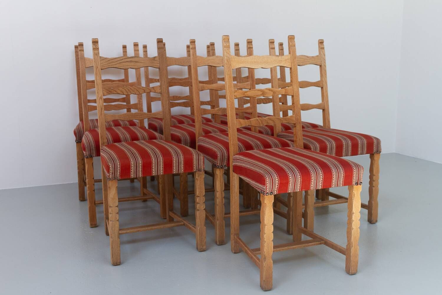 Vintage danish brutalist ladder back oak dining chairs