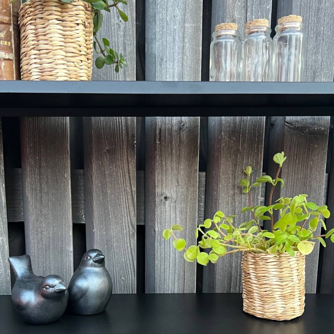 Vintage black metal "string" shelf