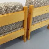 Set of 2 vintage fireside chairs in pine and fabric from the 70s