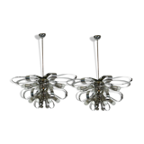 Mid-century pair of Italian chrome chandeliers from 70