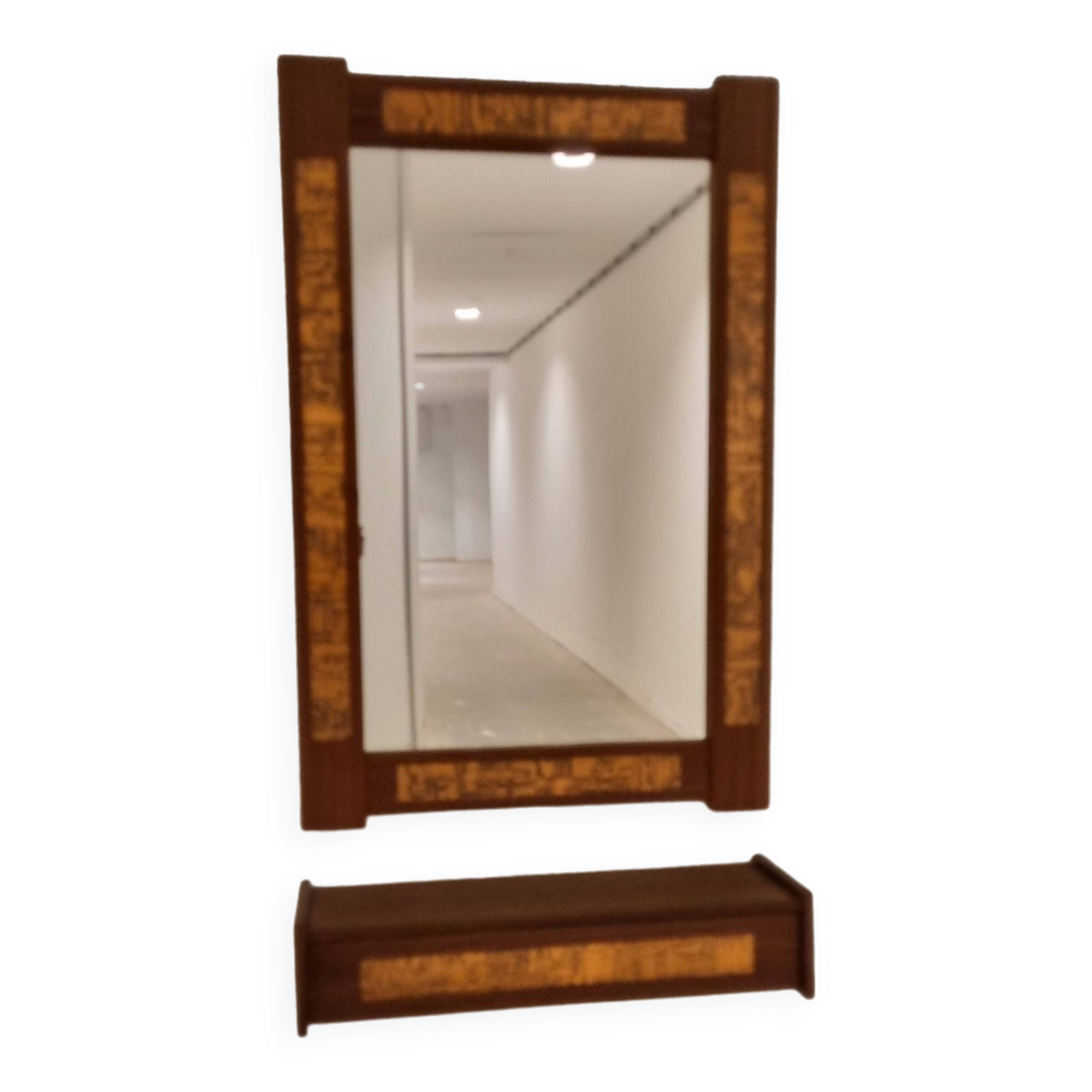 Mid-Century Teak and Copper Hallway Set with Mirror and Shelve, 1960s, Set of 2
