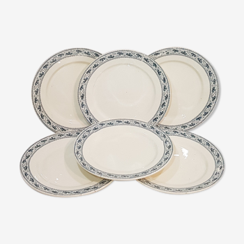 6 assiettes plates en faïence de Choisy le Roi modèle Champigny, terre de fer