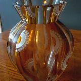 Faceted Vase Chiseled in Amber Bohemian Crystal from the 50s/60s.