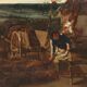 Peinture ancienne scène champêtre, huile sur toile, Europe du Nord '800