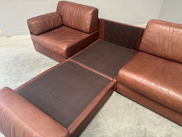 Brown leather modular sofa by De Sede; DS76, 1970s (straight or angle)