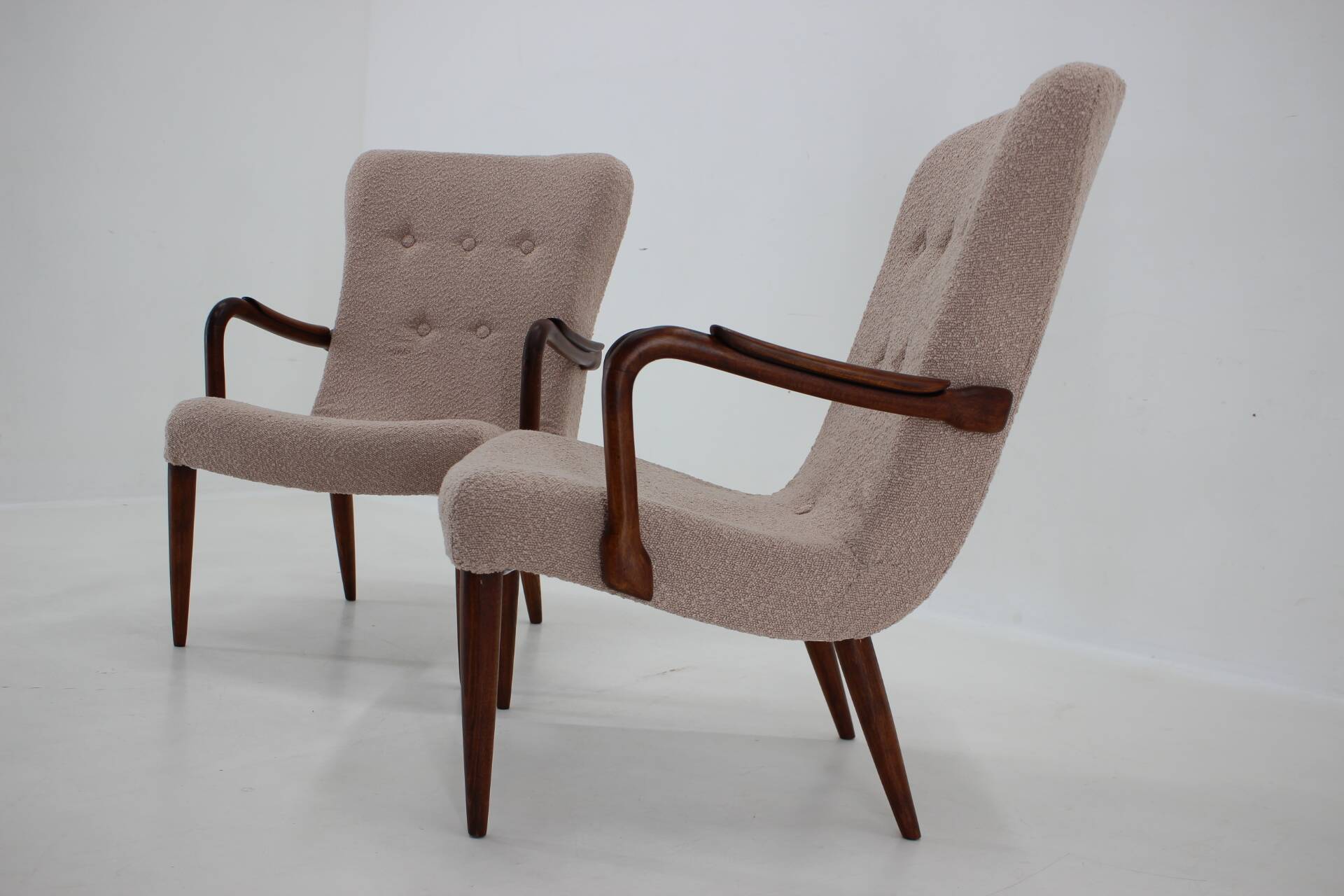 1960s pair of restored danish armchairs in boucle