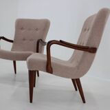 1960s pair of restored danish armchairs in boucle