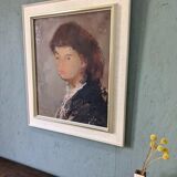 Mid-Century Modern Swedish Oil Painting "Auburn Hair" Vintage Portrait, Framed