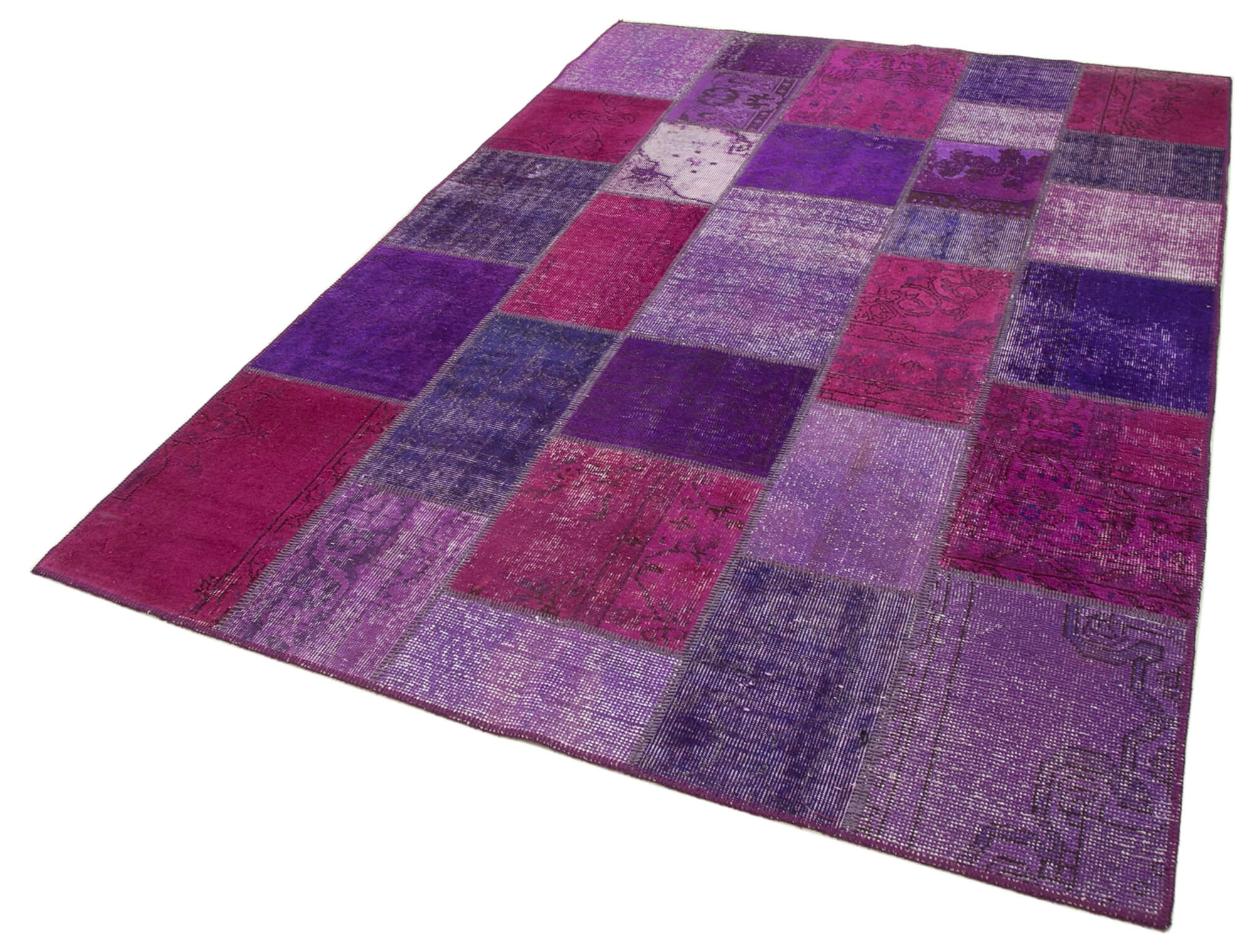 Hand-Knotted Turkish Vintage 172 cm x 247 cm Purple Patchwork Carpet