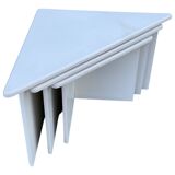 Set of three triangle side tables wood white creme design