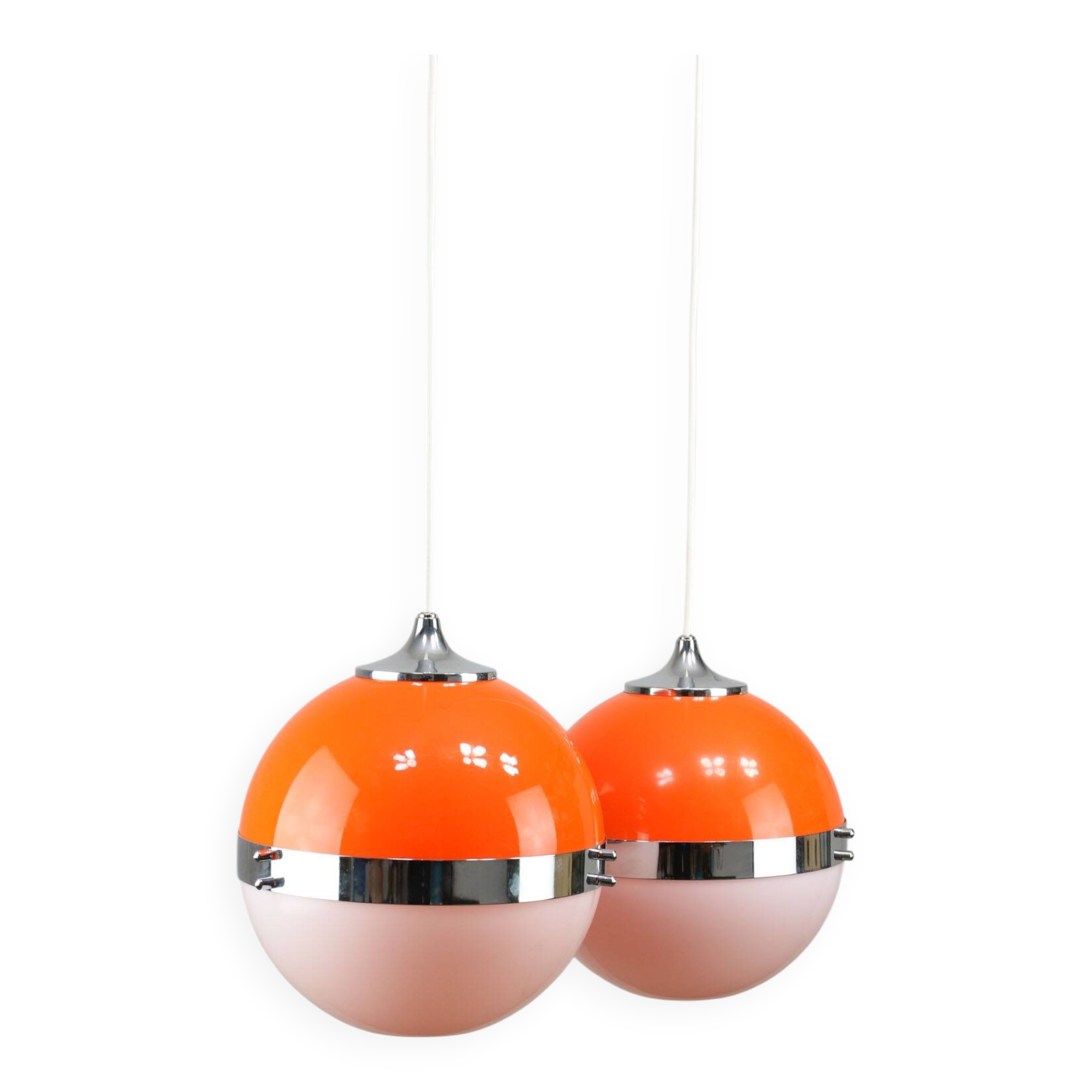 Space Age Italian Orange Pendant Lamps, Set of 2