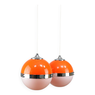 Lampes suspendues orange italiennes Space Age, lot de 2