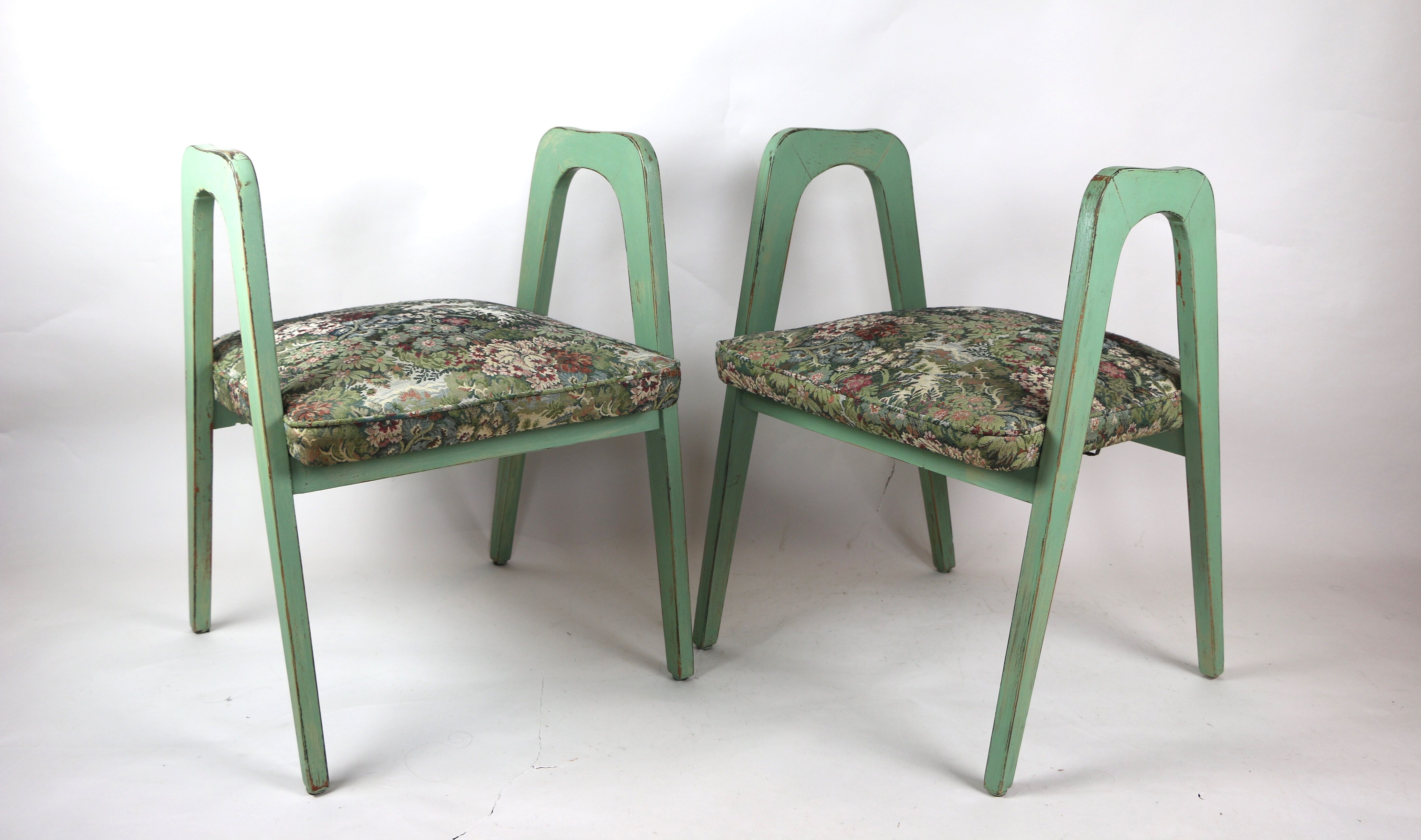 Lot de 2 tabourets verts à fleurs vintage