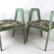 Lot de 2 tabourets verts à fleurs vintage