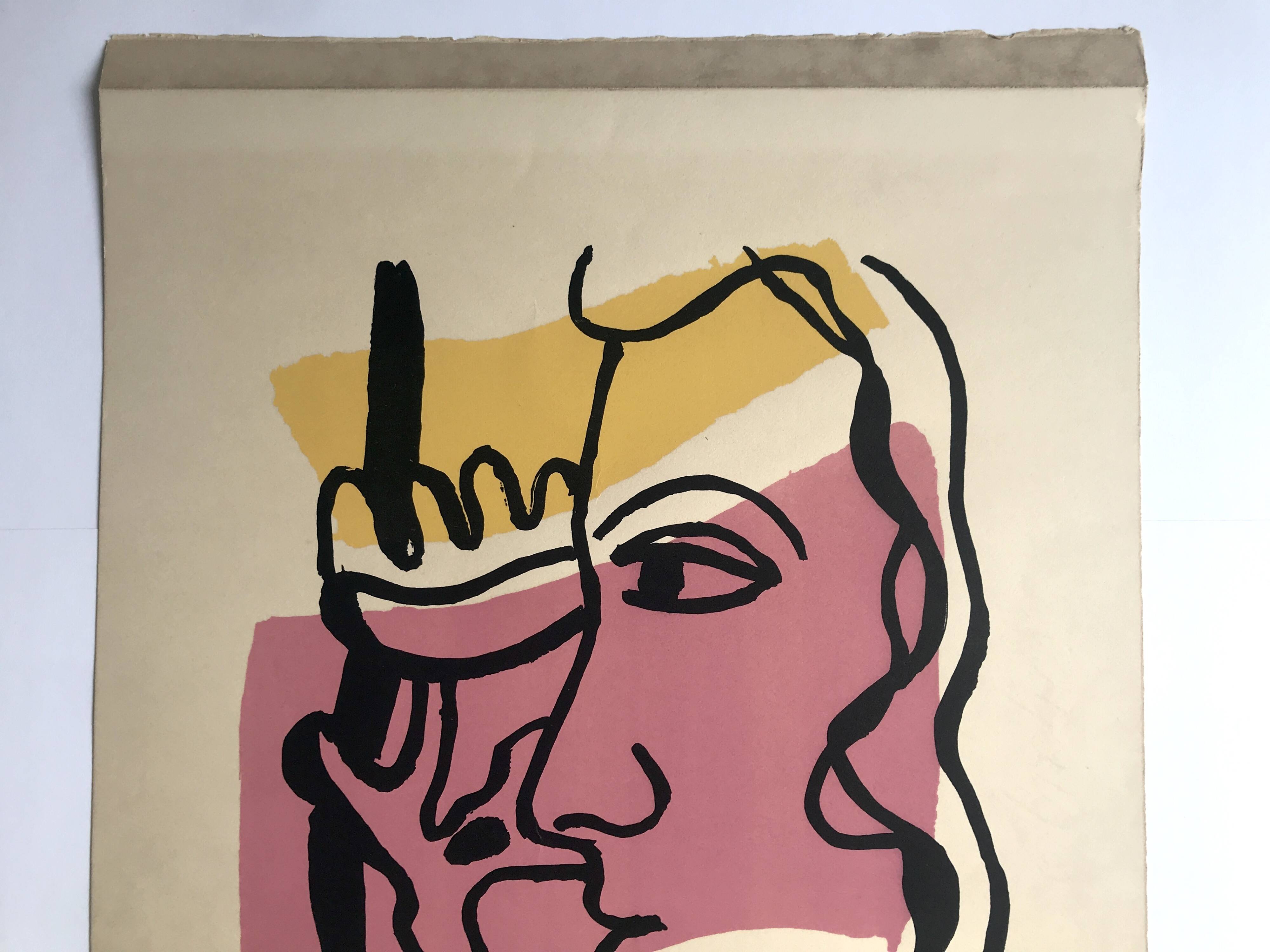 Fernand LEGER, Profile with Flower, c. 1948. Signed and stamped lithograph.