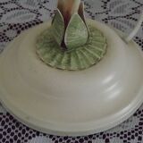 French Vintage Lamp In Cream Peach and Green With Glass Flower Petal Shade