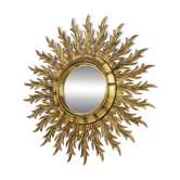 Grand miroir en bois rare en forme de soleil avec finition en feuille d'or XL 86 cm