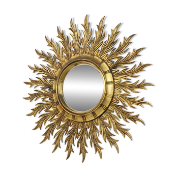 Large Rare Wooden Sun Mirror Sunburst Gold Leaf XL 86cm