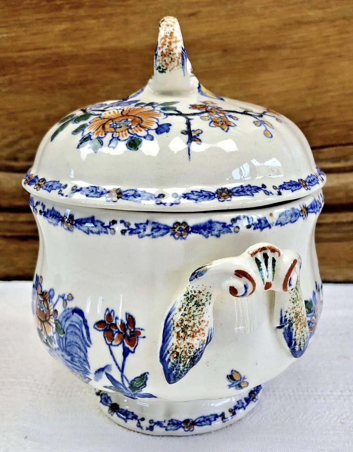 Gien sugar bowl rooster and peonies model 1938 1960