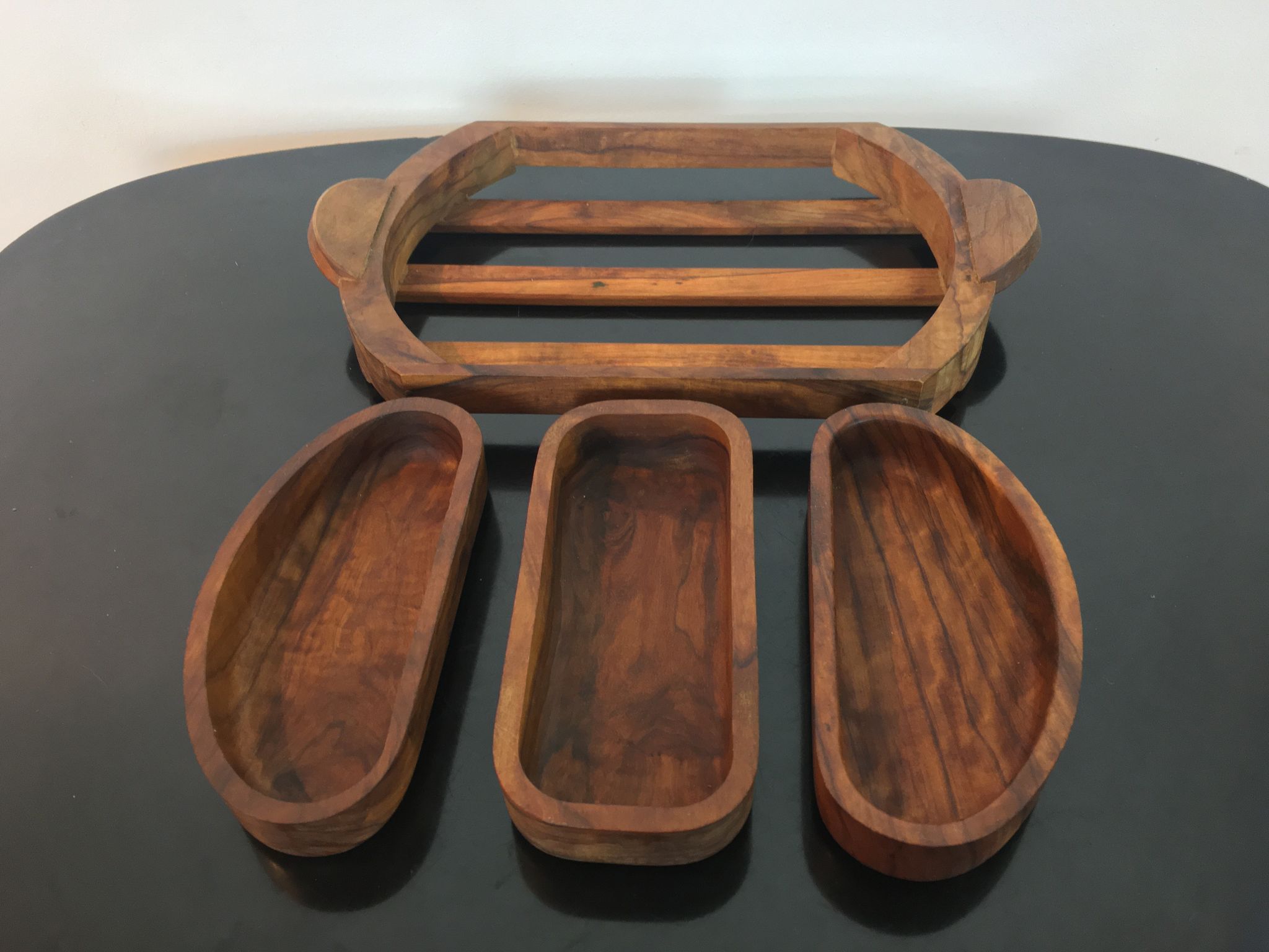Teak aperitif service, vintage Scandinavian cups