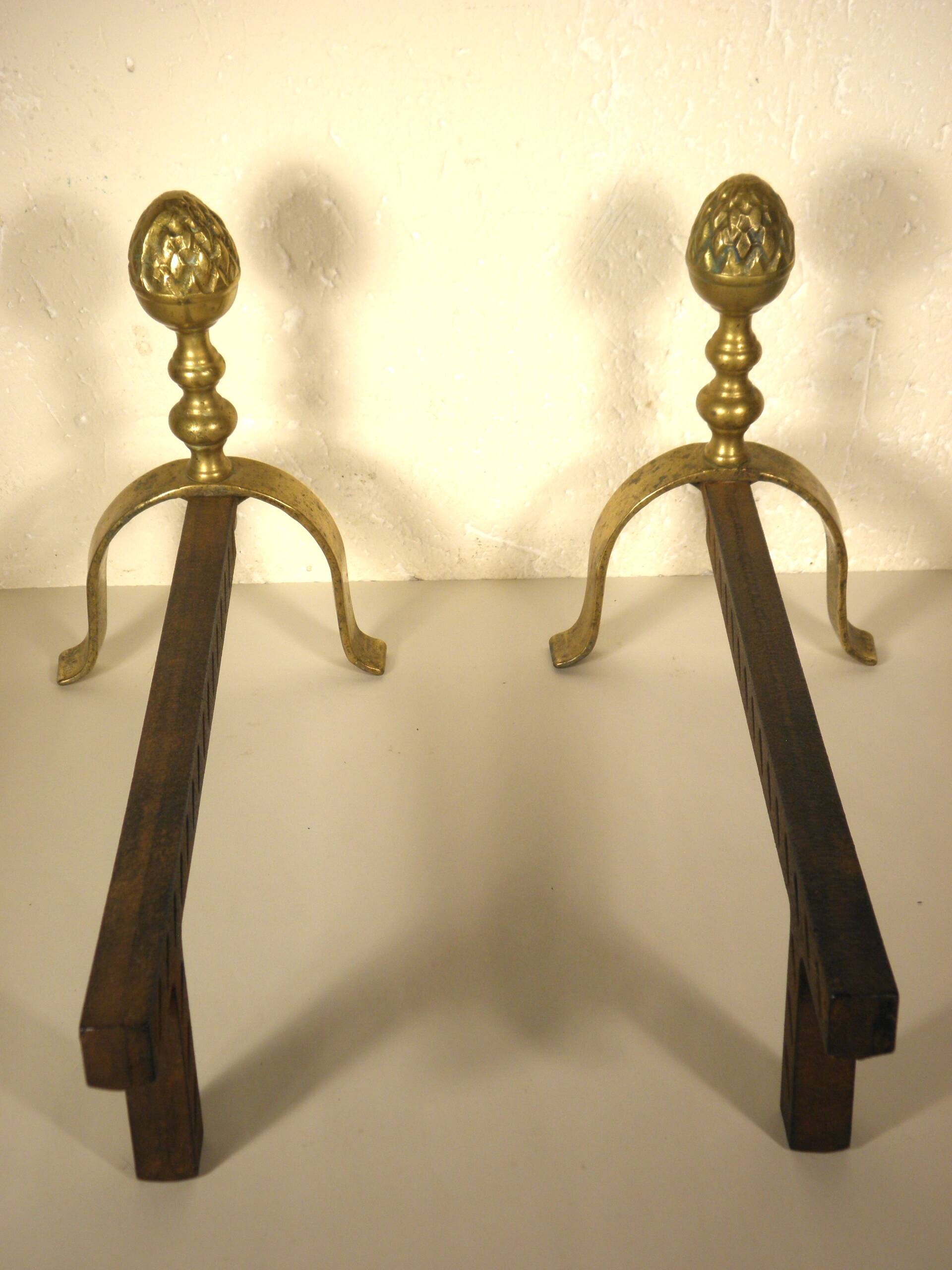Pair of brass “pine” andirons