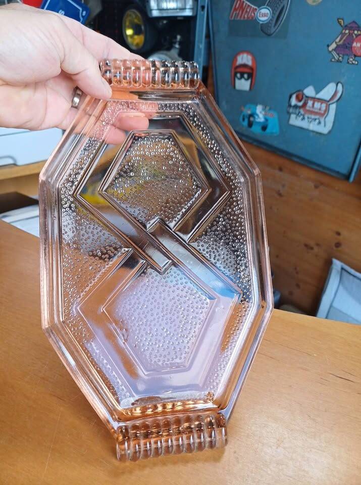Rectangular Smoked Amber Glass Plate/Platter - Art Deco Style