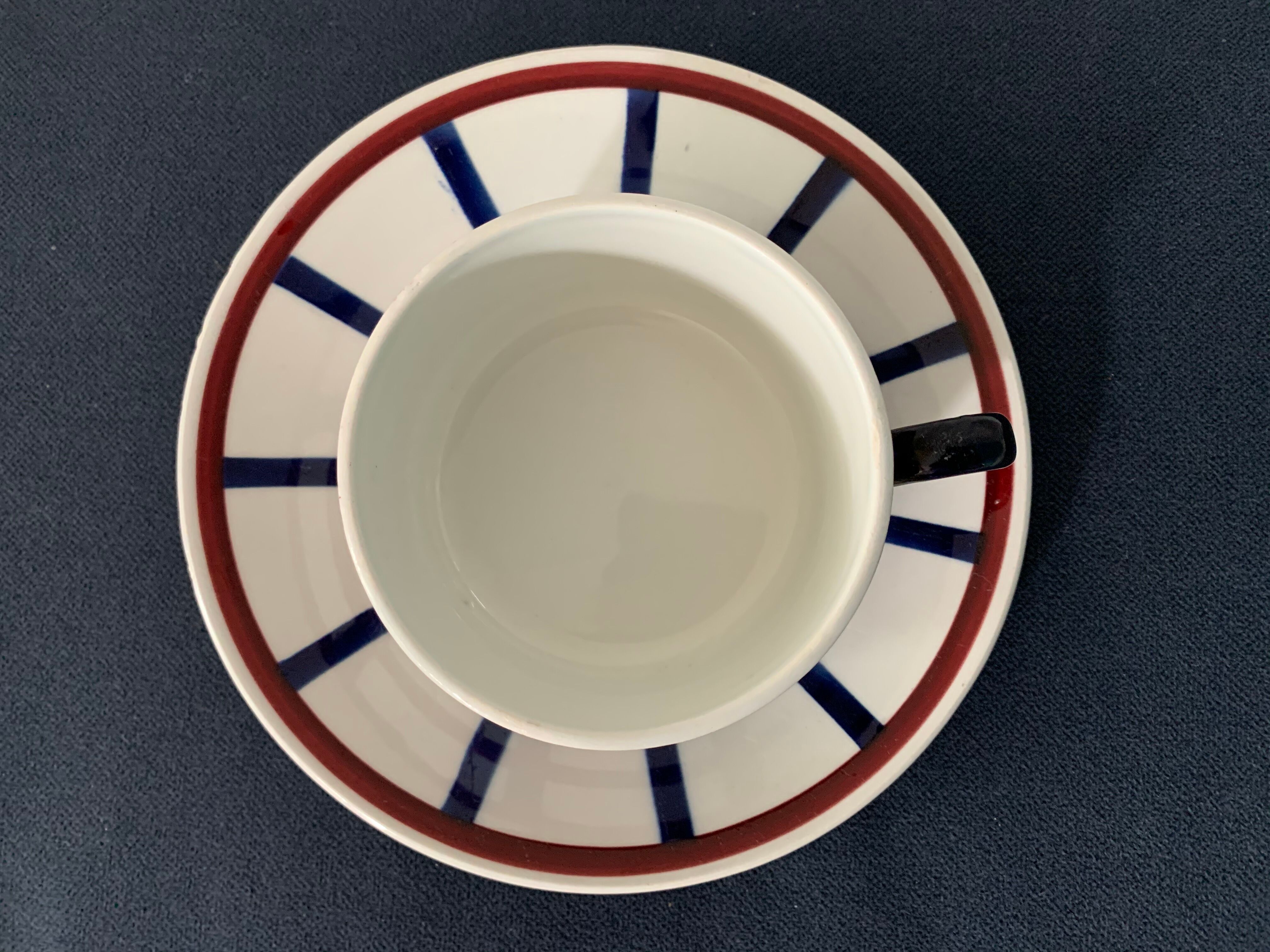 Pair of porcelain cups and cups Béarn HBCM Montereau