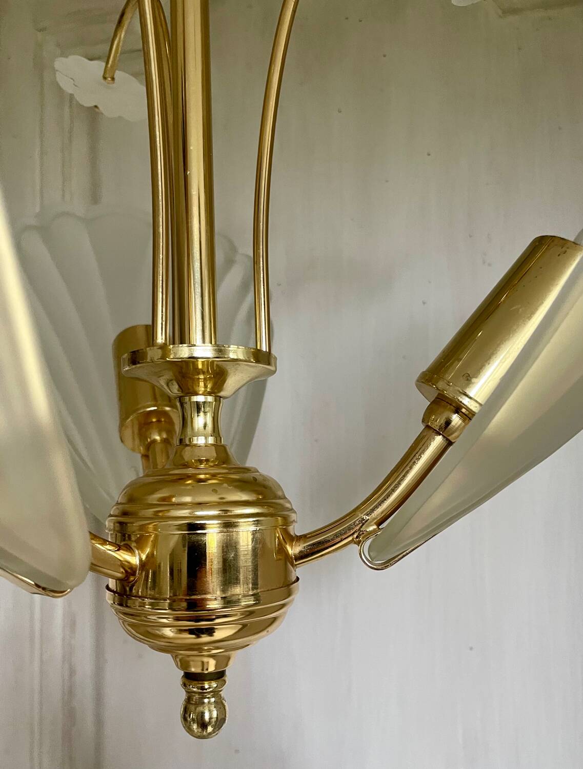 Frosted shell and gilded metal chandelier