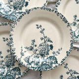 6 assiettes plates en terre de fer «Rose trémière» Gien