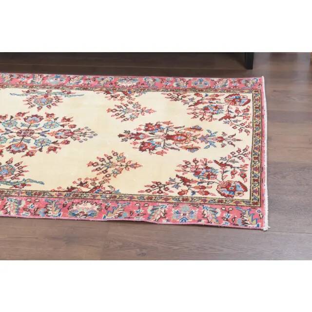 1970s Turkish Oushak Handmade Wool Cotton Beige Area Rug 103x206