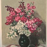 Bouquet in a black vase, oil by Seevagen