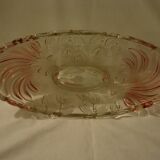 Oval bowl in crystal and frosted glass, pink and frosted.