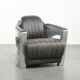 Cow leather aviator design armchair finished with aluminium and rivets