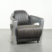 Cow leather aviator design armchair finished with aluminium and rivets