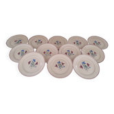 Lot de 12 assiettes plates années 30 en faïence K&G Lunéville modèle Denise