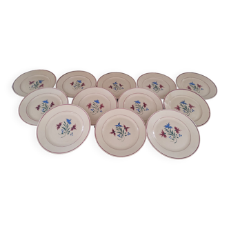 Set of 12 flat plates 30s earthenware K&G Lunéville model Denise
