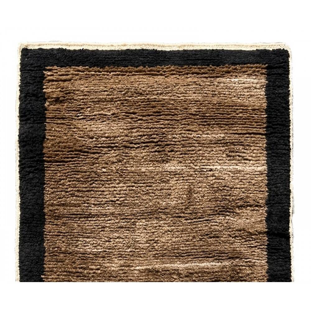 Hand-Knotted Turkish Tulu Rug. 100% Wool Minimalist Border Design. Beige, Brown & Black Colors. Custom Options Available
