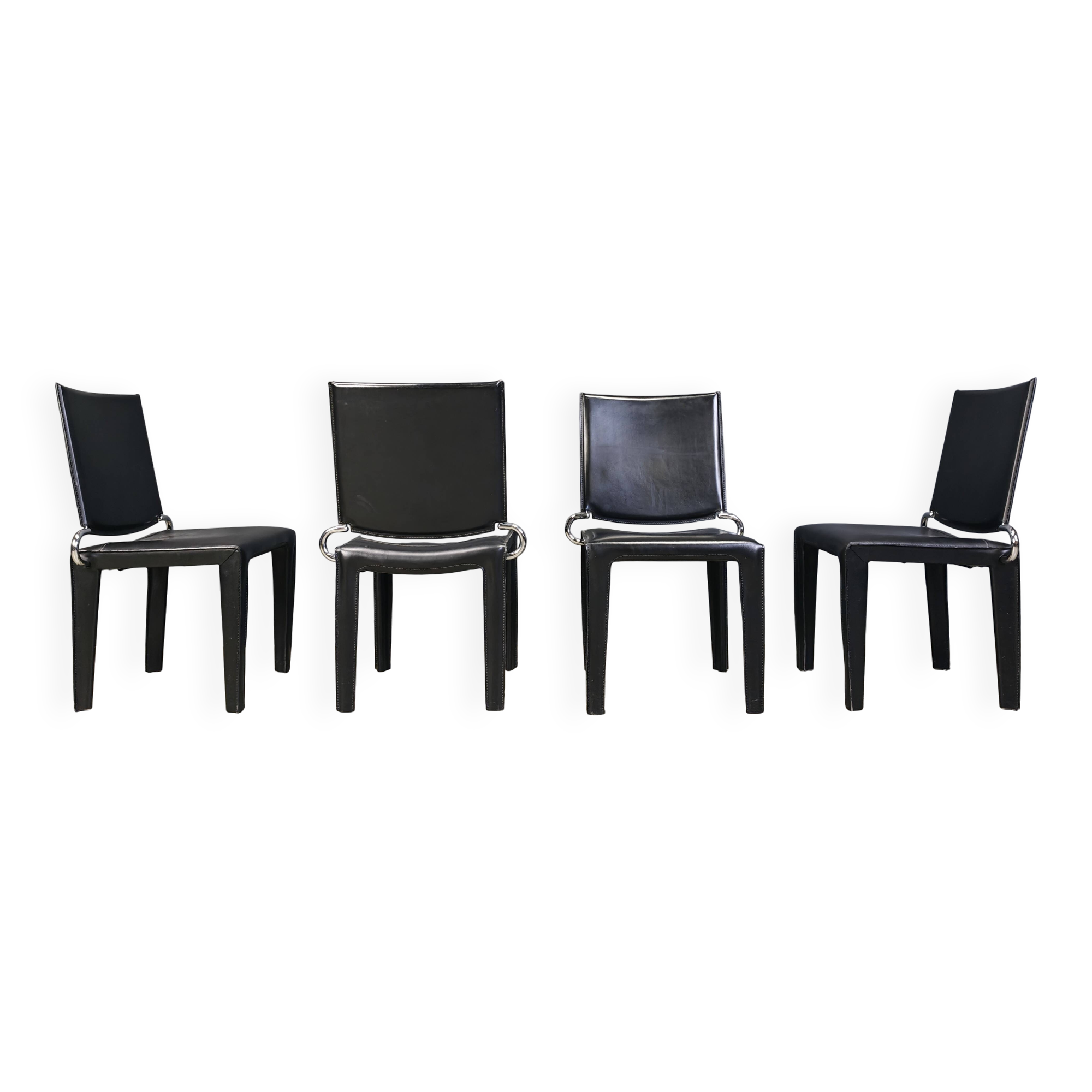 Black leather dining chairs by Arper italy, 1980s - set of 4