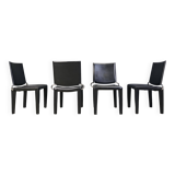 Black leather dining chairs by Arper italy, 1980s - set of 4