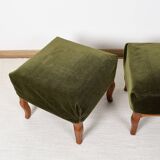 Pair of Pouf, Footrest, in green velvet