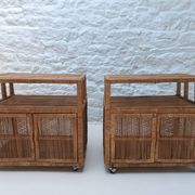 Paire de buffets en rotin vintage (Buri ) sur roulettes